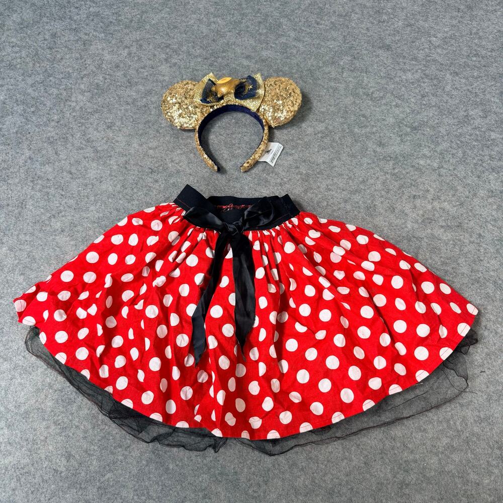Disney Parks Kids Minnie Mouse Skirt & Gold Glitter Wish Ears Dres Up Costume